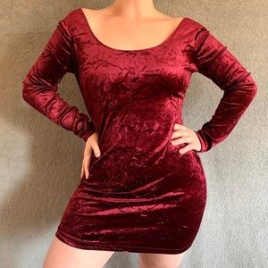Velvet Off-Shoulder Burgundy Fitted Mini Dress